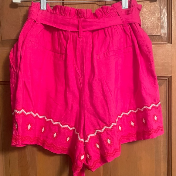 LOFT hot pink embroidered linen blend paperbag shorts NWT Sizes L and XL - Picture 4 of 7